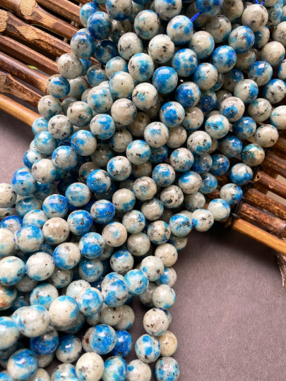 Natural K2 Stone Bead 6mm 8mm 10mm Round Beads, Gorgeous Gray Blue Color with Black Specks K2 Bead, Great Quality Full Strand 15.5"
