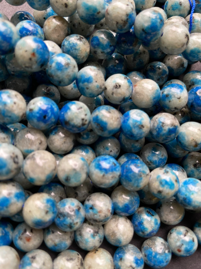 Natural K2 Stone Bead 6mm 8mm 10mm Round Beads, Gorgeous Gray Blue Color with Black Specks K2 Bead, Great Quality Full Strand 15.5"