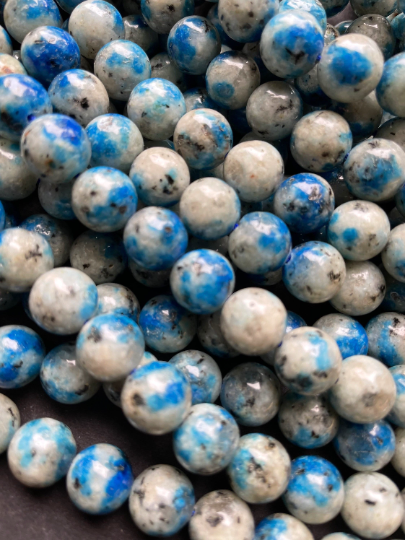 Natural K2 Stone Bead 6mm 8mm 10mm Round Beads, Gorgeous Gray Blue Color with Black Specks K2 Bead, Great Quality Full Strand 15.5"