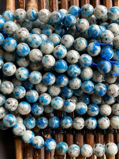 Natural K2 Stone Bead 6mm 8mm 10mm Round Beads, Gorgeous Gray Blue Color with Black Specks K2 Bead, Great Quality Full Strand 15.5"