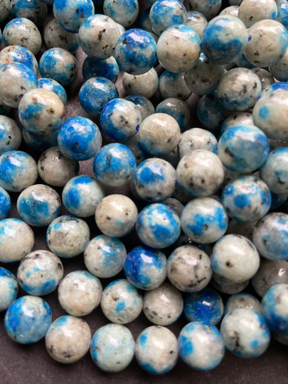 Natural K2 Stone Bead 6mm 8mm 10mm Round Beads, Gorgeous Gray Blue Color with Black Specks K2 Bead, Great Quality Full Strand 15.5"