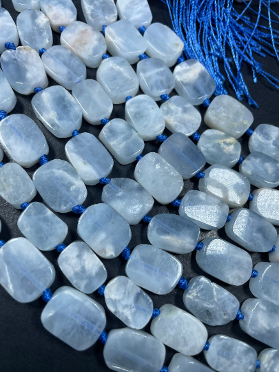 Natural Aquamarine Gemstone Bead 10x15mm Rectangle Tablet Shape, Beautiful Natural Aqua Blue Color Aquamarine, Full Strand 15.5"