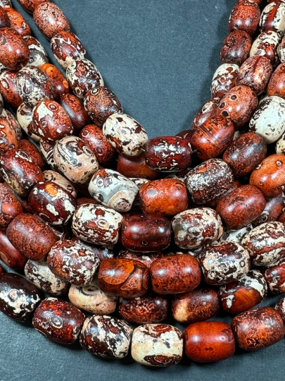 Natural Tibetan Gemstone Bead 15x20mm Tube Shape, Gorgeous Brown Orange Color Tibetan Beads, Full Strand 15.5"