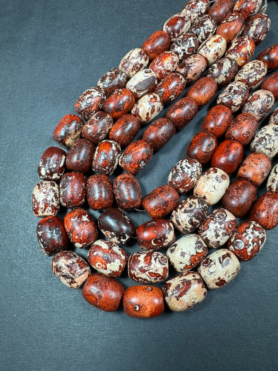 Natural Tibetan Gemstone Bead 15x20mm Tube Shape, Gorgeous Brown Orange Color Tibetan Beads, Full Strand 15.5"