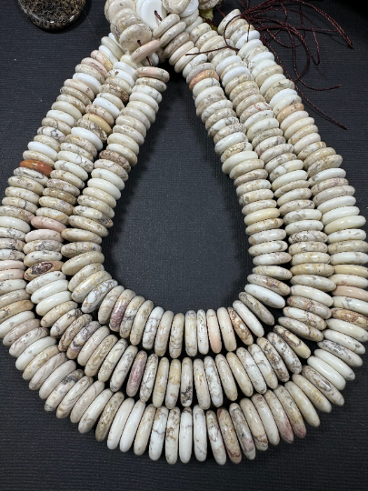 Natural White Turquoise Gemstone Bead 13-15mm Graduated/Rondelle Shape, Beautiful Natural Beige White Color Turquoise, Excellent Quality Full Strand 15.5"