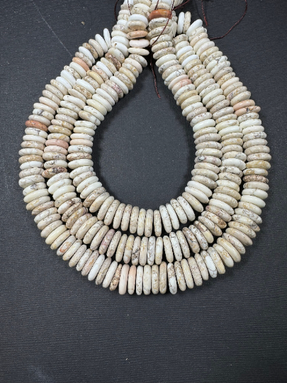 Natural White Turquoise Gemstone Bead 13-15mm Graduated/Rondelle Shape, Beautiful Natural Beige White Color Turquoise, Excellent Quality Full Strand 15.5"