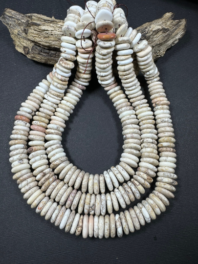 Natural White Turquoise Gemstone Bead 13-15mm Graduated/Rondelle Shape, Beautiful Natural Beige White Color Turquoise, Excellent Quality Full Strand 15.5"