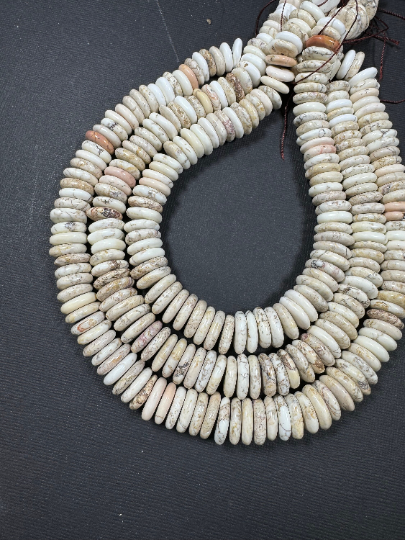 Natural White Turquoise Gemstone Bead 13-15mm Graduated/Rondelle Shape, Beautiful Natural Beige White Color Turquoise, Excellent Quality Full Strand 15.5"
