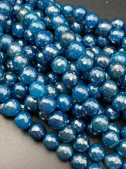 AAA Mystic Blue Jade Gemstone Bead Faceted 6mm 8mm Round Beads, Gorgeous Blue Color Jade Gemstone Beads