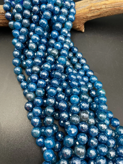 AAA Mystic Blue Jade Gemstone Bead Faceted 6mm 8mm Round Beads, Gorgeous Blue Color Jade Gemstone Beads