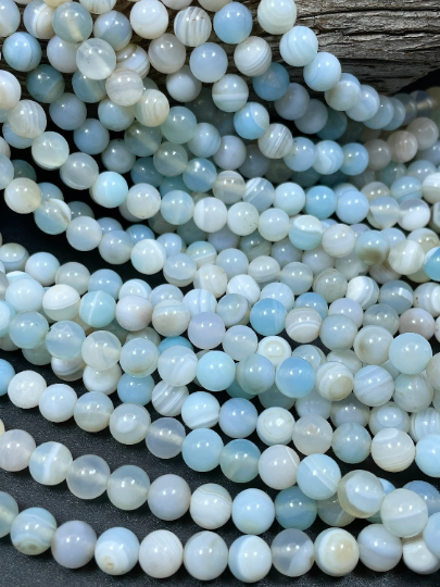 Natural Botswana Agate Gemstone Bead 6mm 8mm Round Bead, Beautiful Light Blue White Color Botswana Agate Beads, Full Strand 15.5"