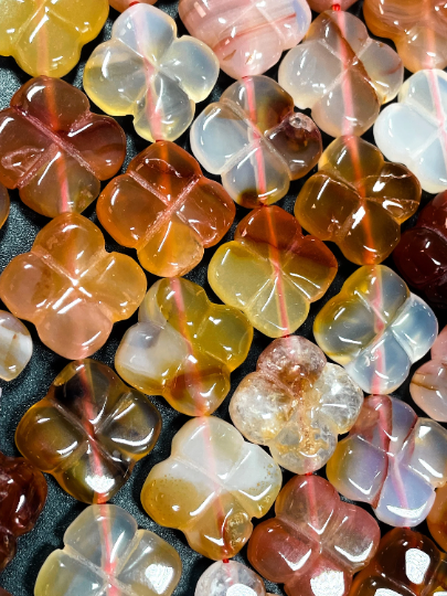 AAA Natural Carnelian Gemstone Bead 16mm Clover Flower Shape Bead, Gorgeous Natural Orange Clear Color Carnelian Gemstones, 15.5" Strand