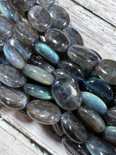 AAA Natural Labradorite Gemstone Bead 12x16mm Oval Shape, Natural Gray Blue Flash Labradorite Beads, Excellent Quality 15.5" Strand
