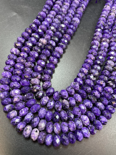 AAA Natural Charoite Gemstone Bead Faceted 8x5mm Rondelle Shape, Gorgeous Natural Purple Black Charoite Beads, Full Strand 15.5"