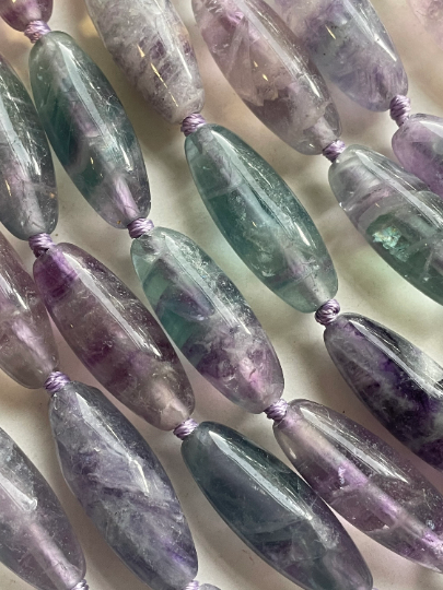 Natural Fluorite Gemstone Bead 40x15mm Barrel Shape, Gorgeous Natural Purple Green Color Fluorite Gemstone Beads, Excellent Quality Full Strand 15.5"