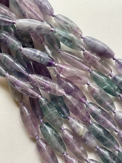 Natural Fluorite Gemstone Bead 40x15mm Barrel Shape, Gorgeous Natural Purple Green Color Fluorite Gemstone Beads, Excellent Quality Full Strand 15.5"