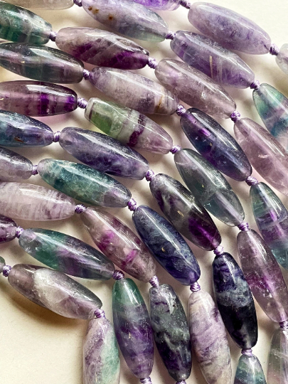 Natural Fluorite Gemstone Bead 40x15mm Barrel Shape, Gorgeous Natural Purple Green Color Fluorite Gemstone Beads, Excellent Quality Full Strand 15.5"