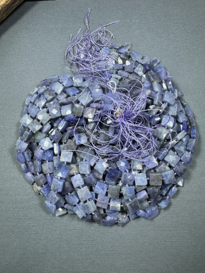 AA Natural Tanzanite Gemstone Bead Faceted 10mm 12mm Square Shape Beads, Gorgeous Natural Purple-Blue Color Tanzanite, Excellent Quality Full Strand 15.5"