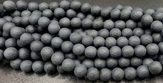 Natural Matte Black Onyx Gemstone Bead Faceted 4mm 6mm 8mm 10mm 12mm Matte Round Beads, Full Strand 15.5"