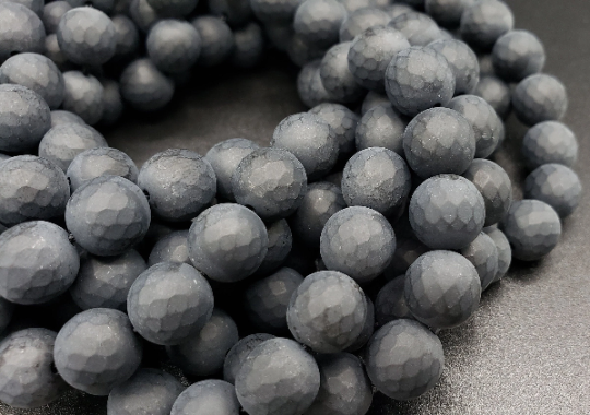 Natural Matte Black Onyx Gemstone Bead Faceted 4mm 6mm 8mm 10mm 12mm Matte Round Beads, Full Strand 15.5"