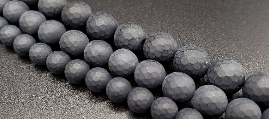 Natural Matte Black Onyx Gemstone Bead Faceted 4mm 6mm 8mm 10mm 12mm Matte Round Beads, Full Strand 15.5"