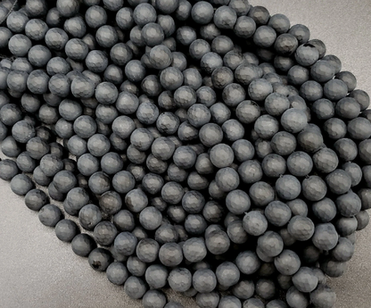 Natural Matte Black Onyx Gemstone Bead Faceted 4mm 6mm 8mm 10mm 12mm Matte Round Beads, Full Strand 15.5"