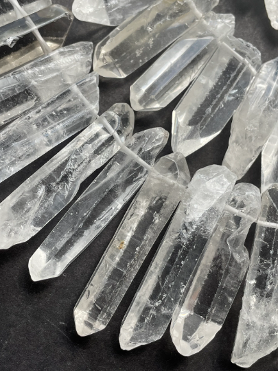 Natural Rock Crystal Quartz Stone Bead 10x35mm Stick Shape, Beautiful Clear Crystal Quartz Gemstone Bead 15.5" Strand