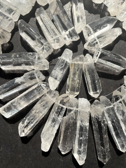 Natural Rock Crystal Quartz Stone Bead 10x35mm Stick Shape, Beautiful Clear Crystal Quartz Gemstone Bead 15.5" Strand