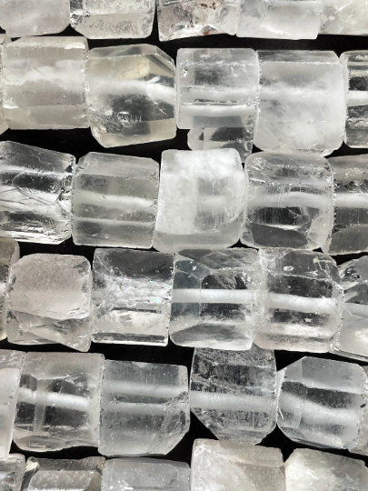 Natural Rock Crystal Quartz Stone Bead 10mm Freeform Tube Shape Bead, Matte Clear Rock Crystal Quartz Gemstone Bead 15.5" Strand