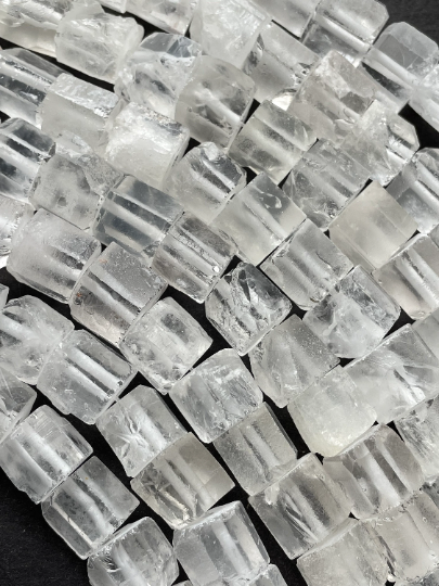 Natural Rock Crystal Quartz Stone Bead 10mm Freeform Tube Shape Bead, Matte Clear Rock Crystal Quartz Gemstone Bead 15.5" Strand