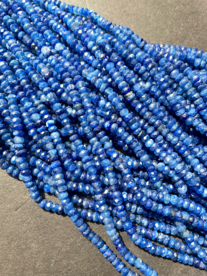 AAA Natural Kyanite Gemstone Bead Faceted 3x4mm 2x5mm Rondelle Shape Bead, Gorgeous Natural Blue Kyanite Gemstone Bead Full Strand 15.5"