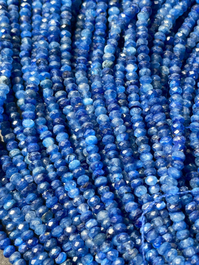 AAA Natural Kyanite Gemstone Bead Faceted 3x4mm 2x5mm Rondelle Shape Bead, Gorgeous Natural Blue Kyanite Gemstone Bead Full Strand 15.5"
