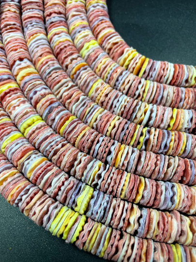 Natural Spiny Oyster Shell Bead 8mm 10mm 14mm Heishi Rondelle Shape Bead, Beautiful Rainbow Multicolor Spiny Oyster Shell Beads 15.5" Strand