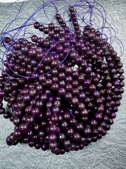AA Natural Sugilite Gemstone Bead 8mm 10mm 12 Round Beads, Excellent Quality Sugilite Beads Dark Purple Color, 15.5" Strand