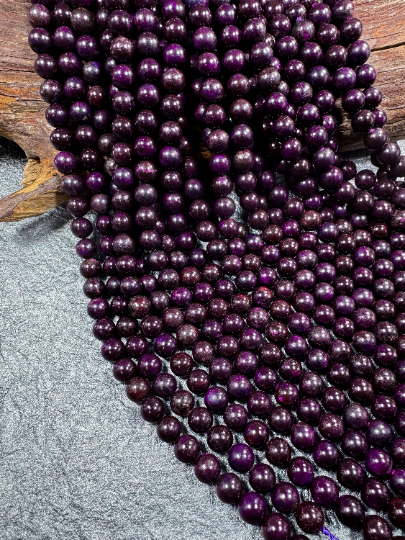 AA Natural Sugilite Gemstone Bead 8mm 10mm 12 Round Beads, Excellent Quality Sugilite Beads Dark Purple Color, 15.5" Strand