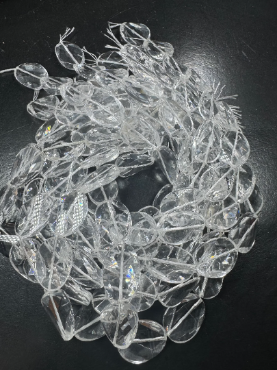 AAA Natural Rock Crystal Quartz Gemstone Bead, Faceted Curved Oval Shape, Clear Crystal Quartz Excellent Quality Full Strand 15.5"