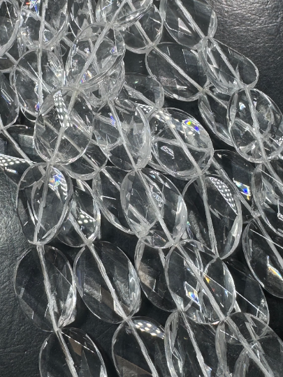 AAA Natural Rock Crystal Quartz Gemstone Bead, Faceted Curved Oval Shape, Clear Crystal Quartz Excellent Quality Full Strand 15.5"