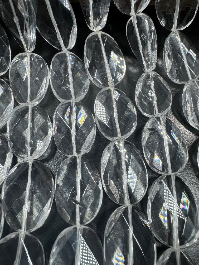 AAA Natural Rock Crystal Quartz Gemstone Bead, Faceted Curved Oval Shape, Clear Crystal Quartz Excellent Quality Full Strand 15.5"