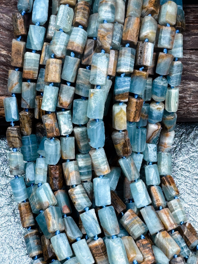 AA Natural Blue Calcite Gemstone Bead 8x12mm Tube Shape Bead, Beautiful Matte Finish Blue Calcite Beads, Full Strand 15.5"
