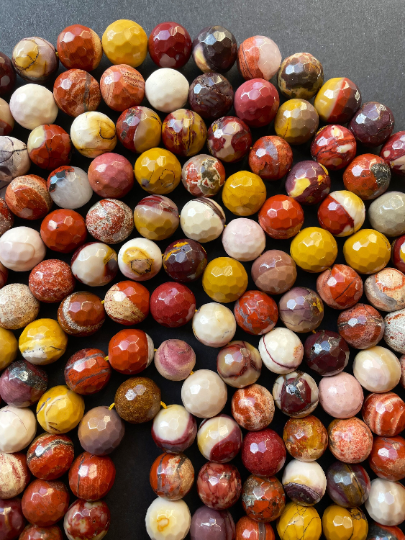 Natural Mookaite Gemstone Bead Faceted 4mm 6mm 8mm 10mm 12mm Round Beads, Natural Multicolor Red Yellow Beige Color Mookaite Jasper Bead 15.5" Strand