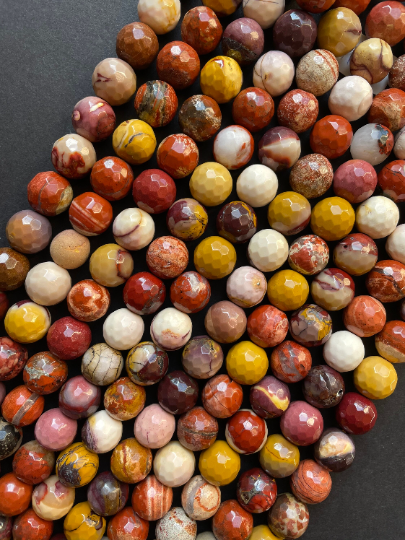 Natural Mookaite Gemstone Bead Faceted 4mm 6mm 8mm 10mm 12mm Round Beads, Natural Multicolor Red Yellow Beige Color Mookaite Jasper Bead 15.5" Strand