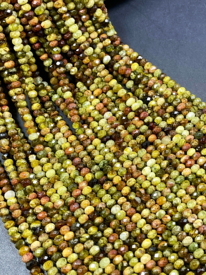 AAA Natural Green Garnet Gemstone Bead Faceted 3x5mm Rondelle Shape, Gorgeous Natural Green Brown Color Garnet Stone Bead, 15.5" Strand