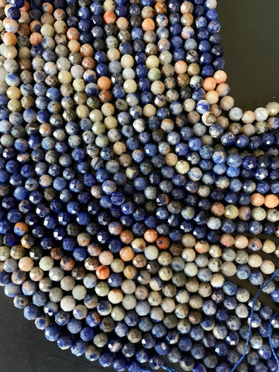 AAA Natural Orange Sunset Sodalite Gemstone Bead Faceted 4mm Round Beads, Gorgeous Natural Blue Orange Color Sodalite, 15.5" Strand