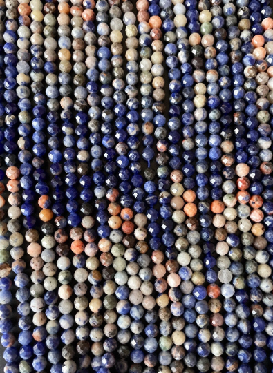 AAA Natural Orange Sunset Sodalite Gemstone Bead Faceted 4mm Round Beads, Gorgeous Natural Blue Orange Color Sodalite, 15.5" Strand