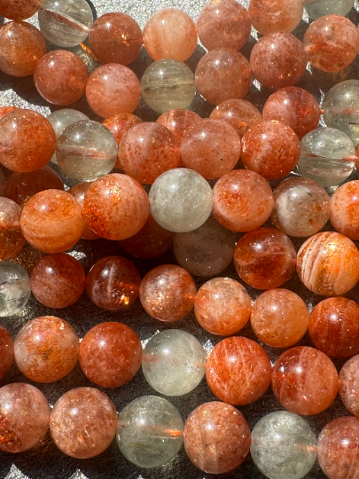 AAA Fire Sunstone Gemstone Beads, Gorgeous Natural Fire Orange Color Sunstone Beads, Excellent Quality Full Strand 15.5"