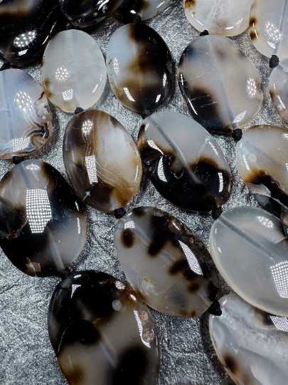 Natural Black Cherry Flower Agate Gemstone Bead Oval Shape Bead, Beautiful Natural Black White Clear Color Flower Agate Beads, 15.5" Strand