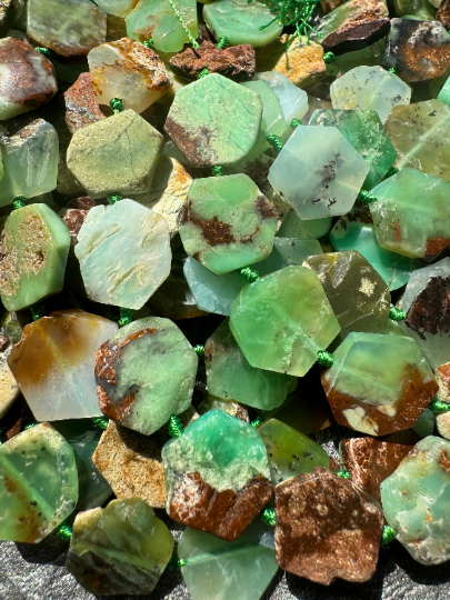 Natural Chrysoprase Gemstone Bead 20mm Hexagon Shape Bead, Gorgeous Natural Green Brown Chrysoprase Stone Beads, 15.5" Strand