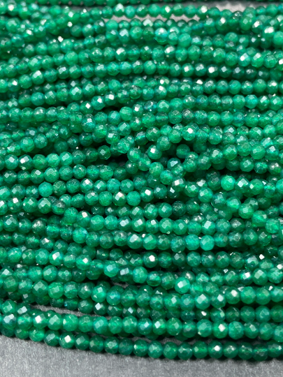 Natural Green Jade Gemstone Bead Faceted 2mm 3mm Round Beads, Gorgeous Natural Green Color Jade Stone Beads 15"