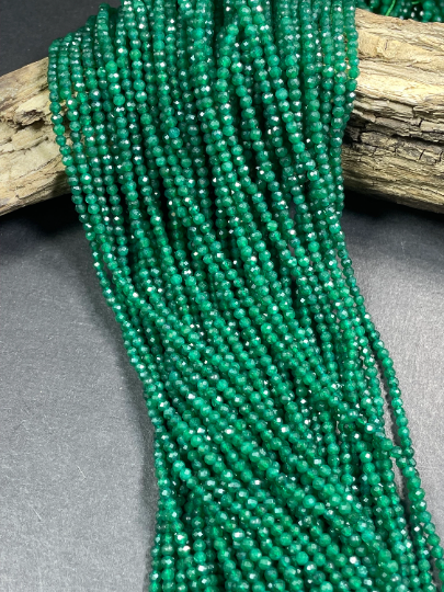 Natural Green Jade Gemstone Bead Faceted 2mm 3mm Round Beads, Gorgeous Natural Green Color Jade Stone Beads 15"
