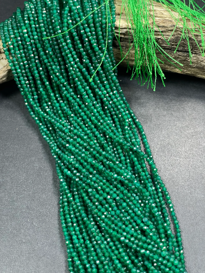 Natural Green Jade Gemstone Bead Faceted 2mm 3mm Round Beads, Gorgeous Natural Green Color Jade Stone Beads 15"